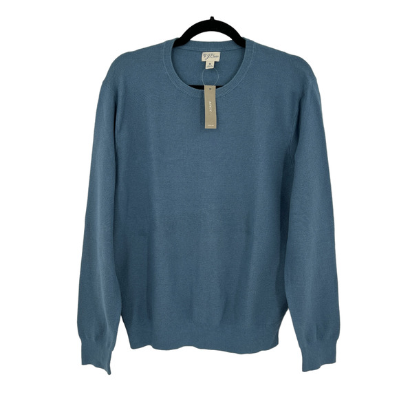 J. Crew Mens Cotton Crewneck Sweater Garter Stitch Pullover in Blue H6060 - Picture 10 of 10